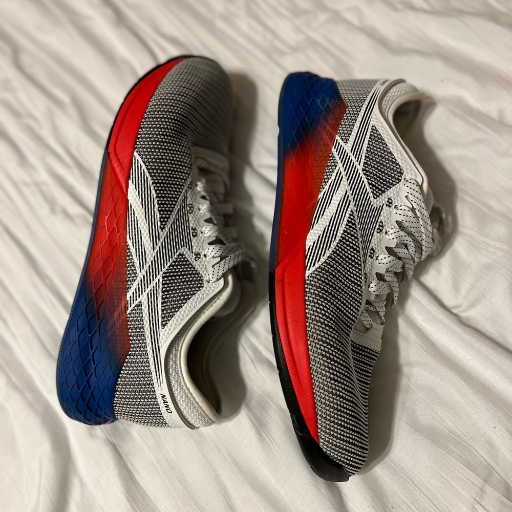 Men’s 8.5 red, white, and royal Reebok CrossFit